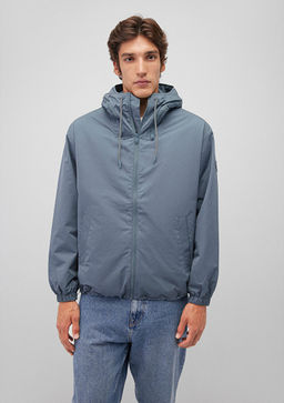 Kapusonlu Gri Ince Ceket - Mavi фото 4