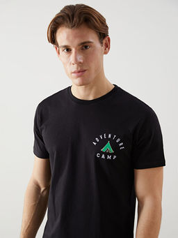 Bisiklet Yaka K?sa Kollu Bask?l? Penye Erkek Ti??rt