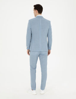 A__k Mavi Ekstra Slim Fit _izgili Y_n Tak_m Elbise