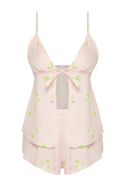 Trendyolmilla Pudra-Cok Renkli Cicekli Baglama Detayl? Viskon Sortlu Dokuma Pijama Tak?m? THMSS25PT00105 фото 10