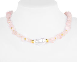 Бусы, жемчуг swarovski , розовый кварц, С-618