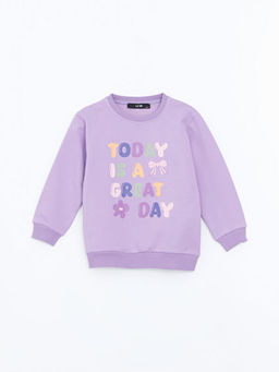 Bisiklet Yaka Bask?l? K?z Bebek Sweatshirt