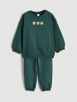 Bask?l? Erkek Bebek Sweatshirt ve Pantolon