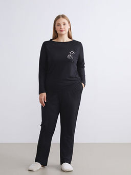 Bisiklet Yaka ?i?ekli Kad?n Pijama Tak?m?