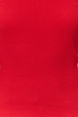 Siyah-K?rm?z? 2li Paket V Yaka Fitted/Vucuda Oturan Pamuklu Esnek Orme Bluz TWOAW24BZ00068