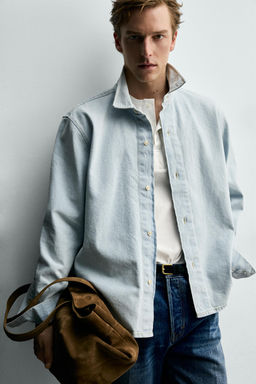 CAMISA DENIM LAVADA RELAXED FIT / Azul claro - Zara фото 6