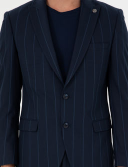 Lacivert Extra Slim Fit _izgili Tak_m Elbise