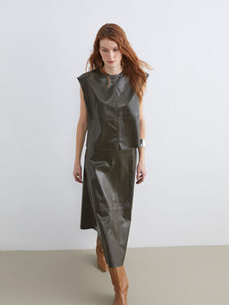 Bisiklet Yaka Deri G?r?n?ml? Bluz