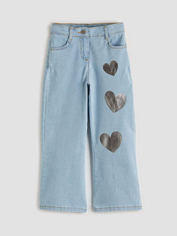 Bask?l? K?z ?ocuk Jean Pantolon