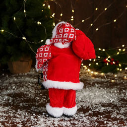 Дед Мороз под ёлку Зимнее волшебство. Новогодняя игрушка с орнаментом, 28 см, красный