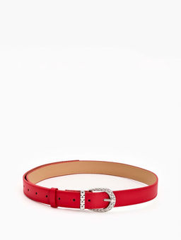 Ремень женский «Кэлли», 110×3 см, пряжка металл, серебристая, красный