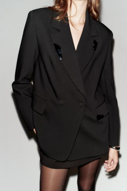 OVERSIZE DOUBLE-BREASTED BLAZER WITH LAPEL APPLIQU_S - Zara фото 3