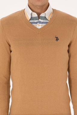 Erkek Slim Fit V Yaka Camel Basic Triko Kazak - U.s. polo assn фото 6