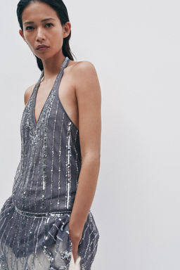 VESTIDO MINI HALTER BRILLOS / Gris oscuro - Zara фото 2