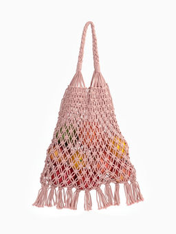 Сумка пляжная, плетёная, клетка 3.5 см, персиковая