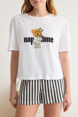 Trendyolmilla Kad?n Couple/Cift Cok Renkli %100 Pamuklu Ay?c?kl? Cizgili Sortlu Orme Pijama Tak?m? THMSS24PT00175  фото 21