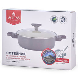СОТЕЙНИК СО СТЕКЛ. КРЫШКОЙ И АНТИПРИГАРНЫМ ПОКРЫТИЕМ PFLUON MARBLE, 26*7,5 СМ - Agness фото 6