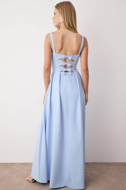 TRENDYOLMILLA Siyah A-Kesim S?rt Fiyonk Detayl? Dokuma Uzun S?k Abiye & Mezuniyet Elbise TPRSS25AE00020  фото 9