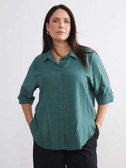 B?y?k Beden G?mlek Yaka Dokulu Oversize Bluz