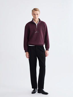 Dik Yaka Bask?l? Erkek Kal?n Sweatshirt