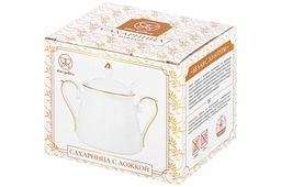 Сахарница 400 мл 15*10*11,5 см Белая с золотом с ложкой NEW BONE CHINA, фарфор - Elan gallery фото 4