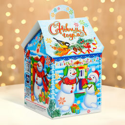 Цена за 5 шт. Подарочная коробка Новогодняя Домик новый Ледяной с анимацией, для сладких подарков, 12?12?19 см