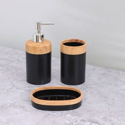 Набор для ванной комнаты BARONESS, 5 предметов, ведро для мусора, ёрш с подставкой, мыльница, дозатор, стакан, чёрный