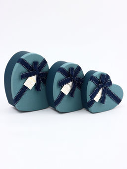 Набор подарочных коробок сердце 3 в 1, синий с бантом, 22?20?9; 18.5?17?7.5; 16?14?6 см