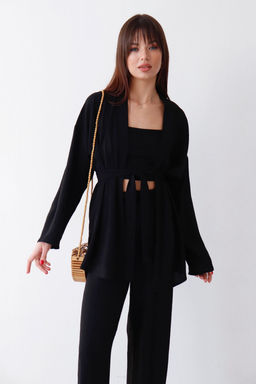 9192 Костюм из кимоно и брюк-палаццо чёрный - Martichelli фото 12