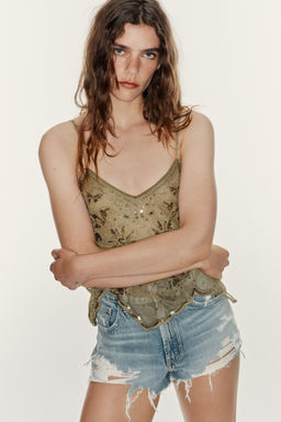 SHORTS DENIM TRF TIRO ALTO ROTOS / Azul - Zara фото 2