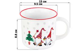 Кружка 400 мл 13*9,5*8,8 см "Гномики с елкой" с красной каймой NEW BONE CHINA