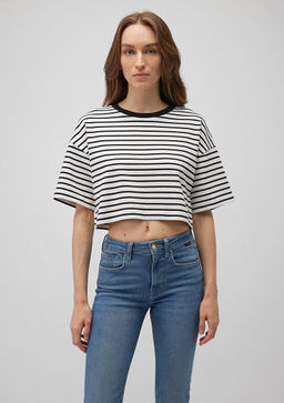 Siyah Cizgili Crop Tisort - Mavi фото 3