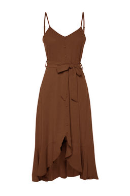 Kahverengi Kusakl? A-Kesim Volanl? Dugme Detayl? Dokuma Maxi Elbise TWOSS23EL02271