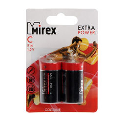 Цена за 2 шт. Батарейка солевая Mirex, C, R14-2BL, 1.5 В, блистер, 2 шт.
