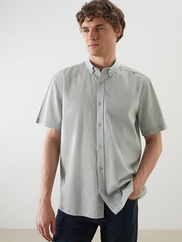 Regular Fit K?sa Kollu Keten Kar???ml? Erkek G?mlek