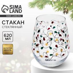 Стакан стеклянный на Новый год Новогодняя гирлянда, 620 мл