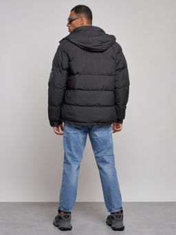 Куртка спортивная болоньевая мужская зимняя с капюшоном черного цвета 3111Ch - Wonderrman фото 5