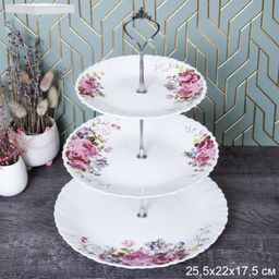 Ваза для сервировки 3-х ярусная / WG-3/LXP70/85/100 (19010) /уп 12/ Розовая композиция