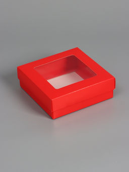 Цена за 5 шт. Коробка складная, крышка-дно, с окном, красная, 15×15×5 см