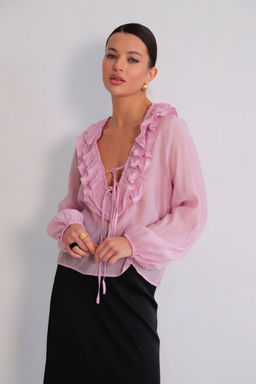 Martichelli Блуза с воланами по воротничку нежно-розовая фото 5