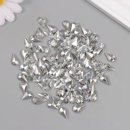 Декор для творчества пластик "Стразы капля. Серебро" набор 100 шт 0,8х1,3 см