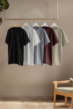 TRENDYOL MAN Siyah-Kahverengi-Gri-Tas-Beyaz Slim/Dar Kesim 5li Paket %100 Pamuk Tok Kumas T-shirt TMNAW20TS0243 - Trendyolmilla фото 12