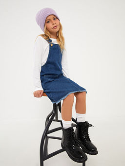 Kare Yaka K?z ?ocuk Jean Salopet Elbise