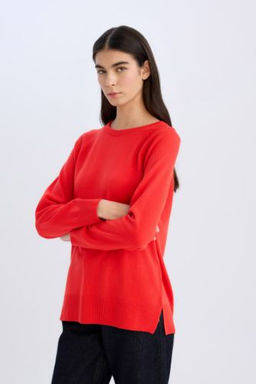 Regular Fit Yumusak Dokulu Bisiklet Yaka Basic Duz Triko Kazak