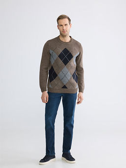 Bisiklet Yaka Baklava Desenli Erkek Triko Kazak