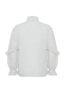 TRENDYOLMILLA Ekru Cizgili F?rf?r Detayl? Muslin Dokuma Gomlek TWOSS24GO00081  фото 8