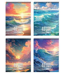 Цена за 5 шт. Блокнот А6 40 л. клетка Schoolformat БЕРЕГ МОРЯ на гребне, мелованный картон, сплошной Уф-...