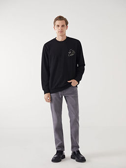 Bisiklet Yaka Uzun Kollu Nak??l? Erkek Sweatshirt