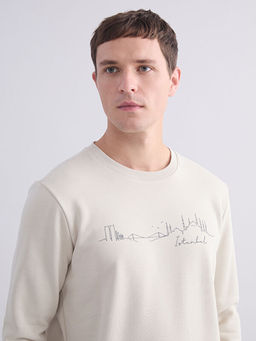 Bisiklet Yaka Bask?l? Erkek Kal?n Sweatshirt