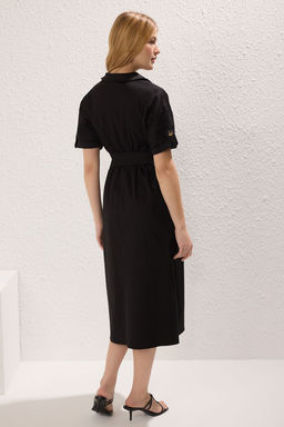 TRENDYOLMILLA Siyah Kusakl? Duz A Kesim Midi Dokuma Elbise TWOSS25EL00178 фото 8